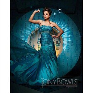 Tony Bowls Taffeta Fit & Flare Dress with Ruffle 111726 Peacock